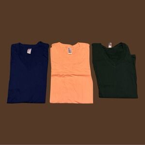 American Apparel V Neck Shirt Lot of 3 Green Peach Blue Vintage AA Classic